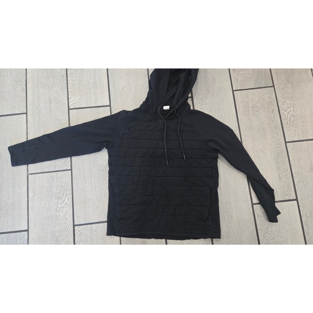 Zyia Active Black Quilted Front Pullover Hoodie Raglan Sleeve Small
